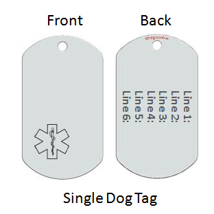Medical Alert Id Dog Tag with Engraved Emblem