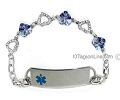 "Blue Hearts" Rhinestone Medical ID Bracelet, D- Style.