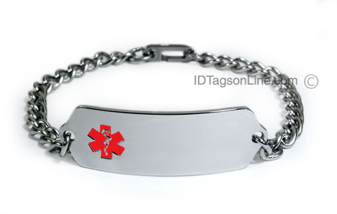 DNR Classic Stainless Steel ID Bracelet with red emblem. - Click Image to Close