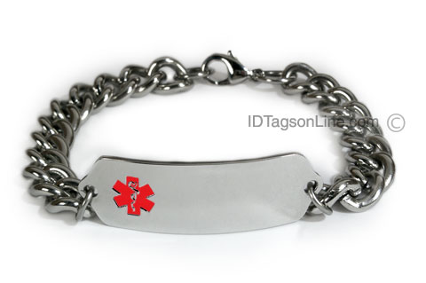Medical ID Bracelet with wide chain and Red emblem. - Click Image to Close