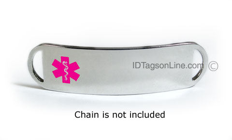 Premium Stainless Steel ID Tag with Pink emblem, D - Style. - Click Image to Close