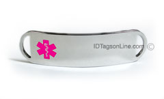 Premium Stainless Steel ID Tag with Pink emblem, D - Style.