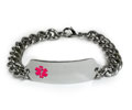 Medical ID Bracelet with wide chain and Pink Emblem