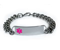 D- Style Medical ID Bracelet with wide chain and pink emblem.