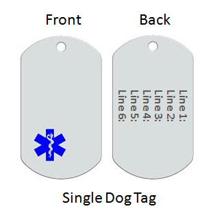 Medical Alert Id Dog Tag with Blue Emblem