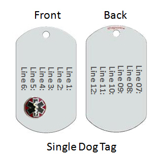 Medical Alert Id Dog Tag with Raised Emblem