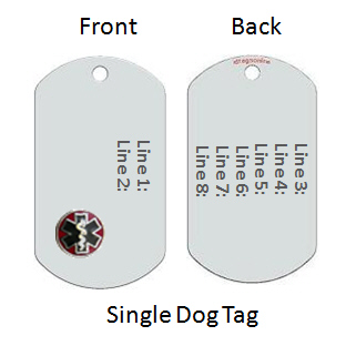 Medical Alert Id Dog Tag with Raised Emblem