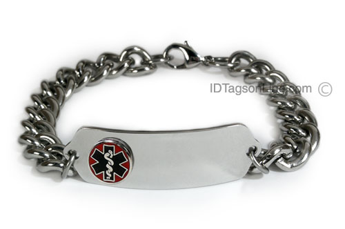 Medical ID Bracelet with raised medical emblem and wide chain. - Click Image to Close
