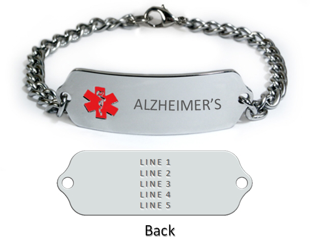 Alzheimer’s Medical ID Bracelet with 5 lines engraving. - Click Image to Close
