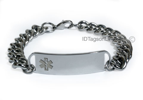 D- Style Medical ID Bracelet with wide chain and clear emblem. - Click Image to Close