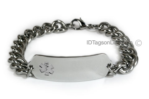Medical ID Bracelet with wide chain and Clear Emblem - Click Image to Close