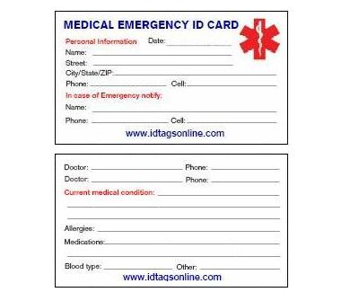 Quantity discounts Medical ID wallet cards. - Click Image to Close