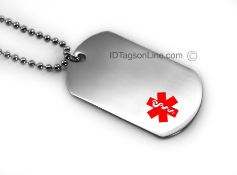 Premium Medical ID Dog Tag with Red emblem (6 lines engraved). - Click Image to Close