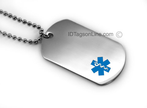 Premium Medical ID Dog Tag with Blue emblem (6 lines engraved). - Click Image to Close
