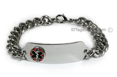 Medical ID Bracelet with raised medical emblem and wide chain.