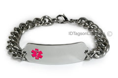Medical ID Bracelet with wide chain and Pink Emblem